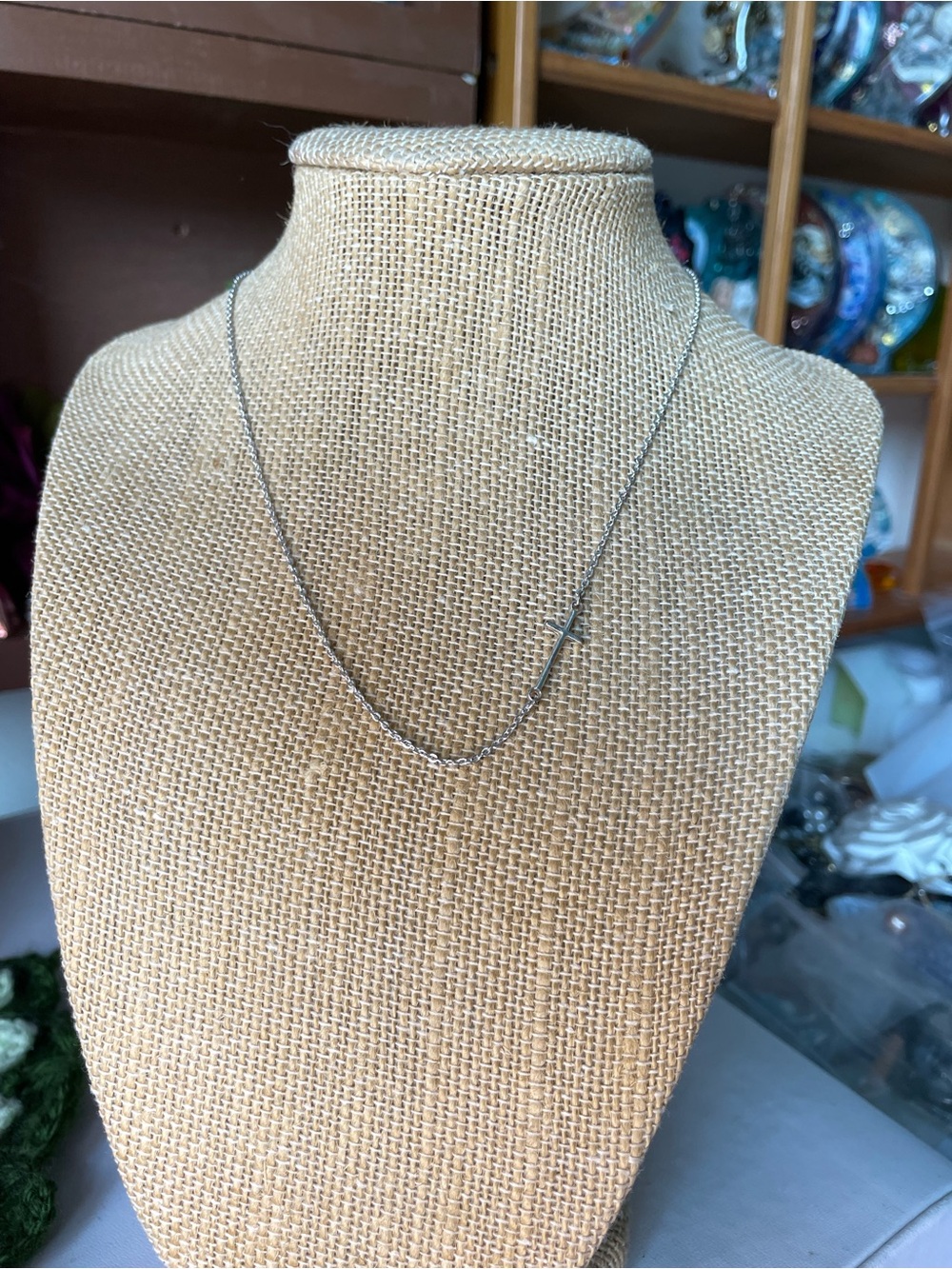 Claire's Silver Petite Side Cross Necklace delicate